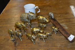 Thirteen Small Brass Elephants