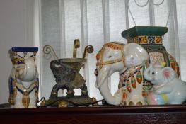 Four Assorted Elephants Including Two Plants Stand