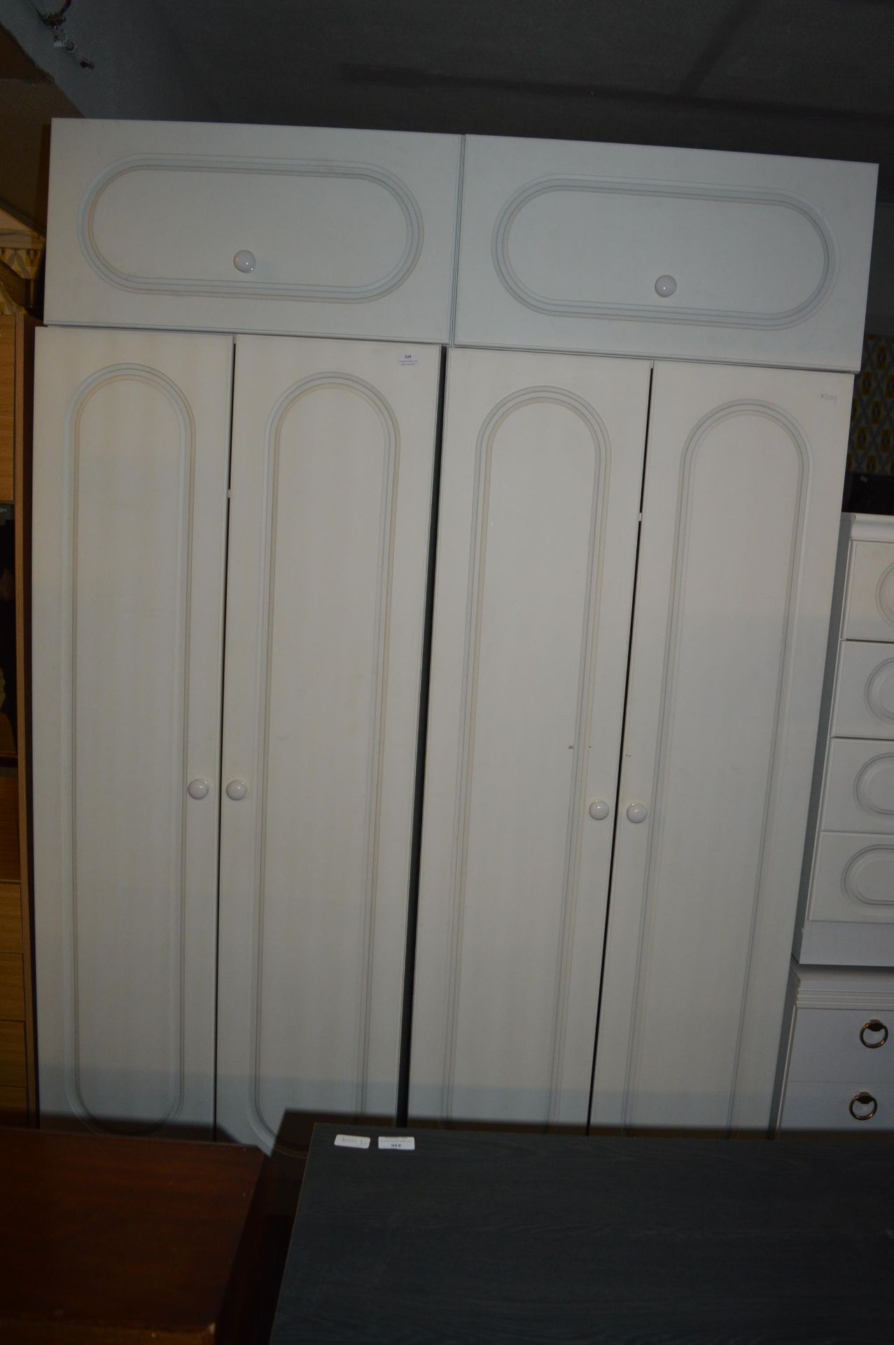 Pair of White Wardrobes with Matching Double Cupbo