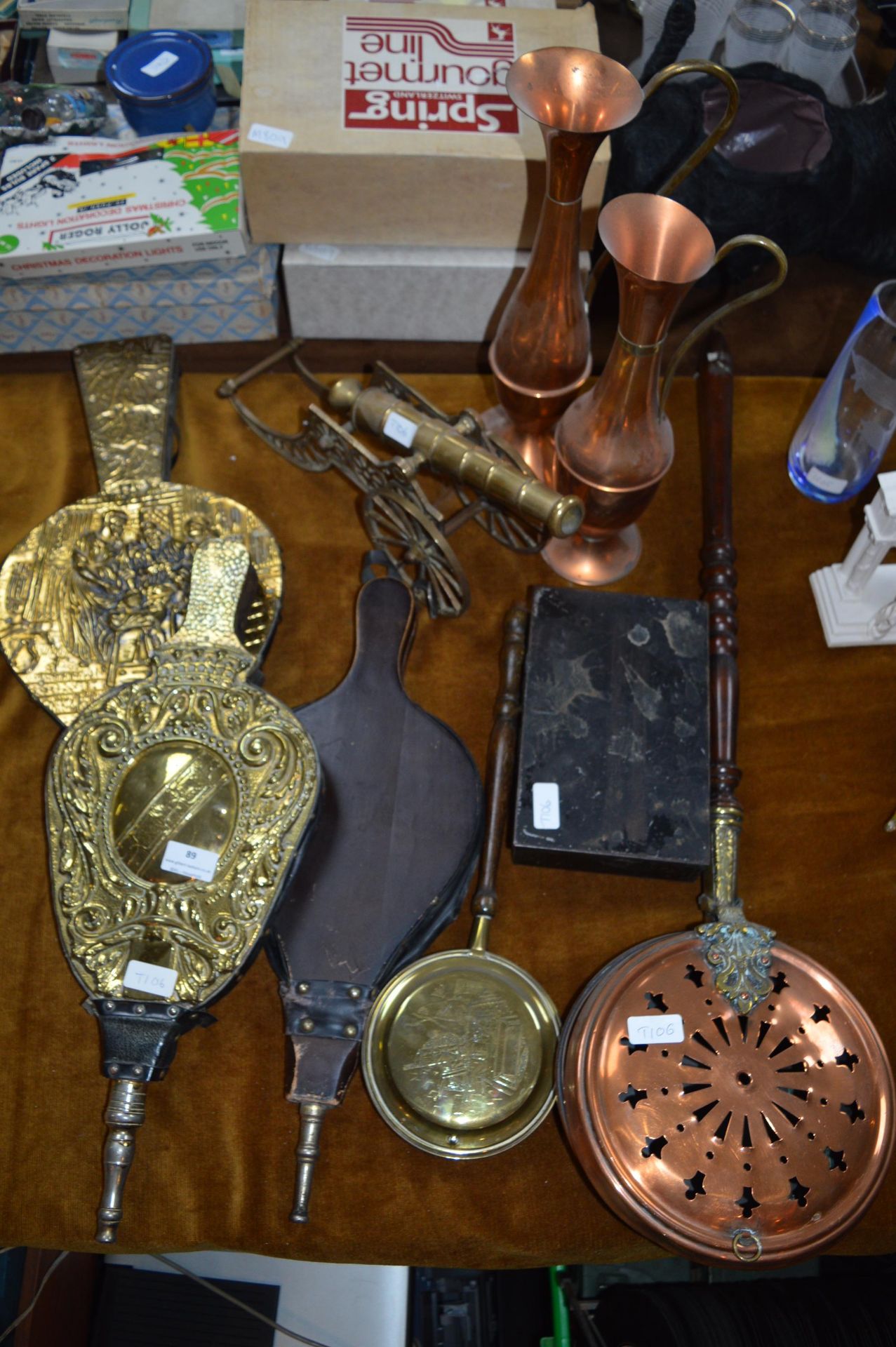 Collection of Brassware Including Bellows, Warming