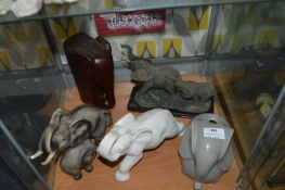 Five Assorted Elephants Including a Candle Holder,