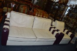 Purple & White Leather Two Seat Sofa with Matching