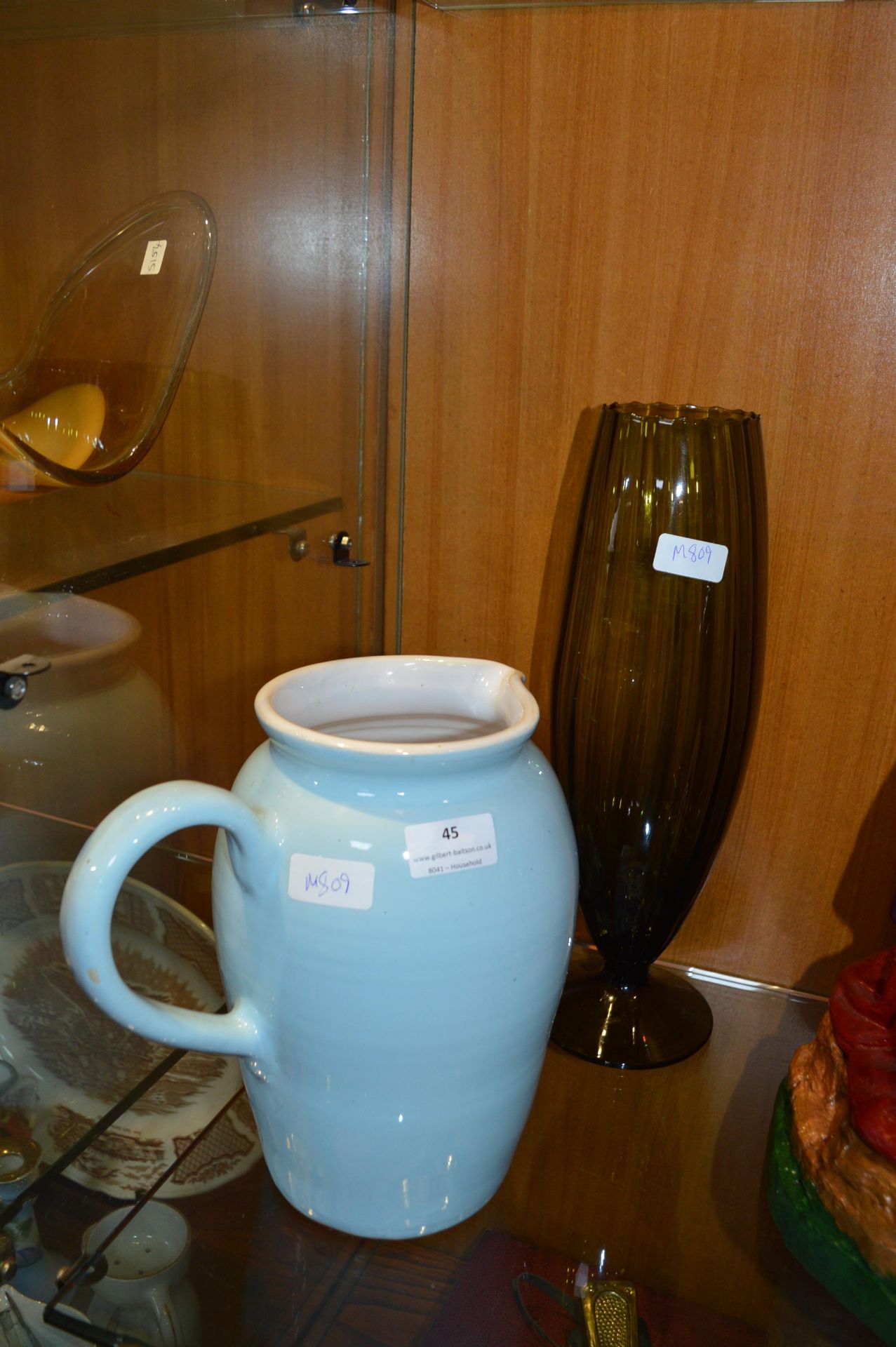 Large Blue Jug and a Glass Vase