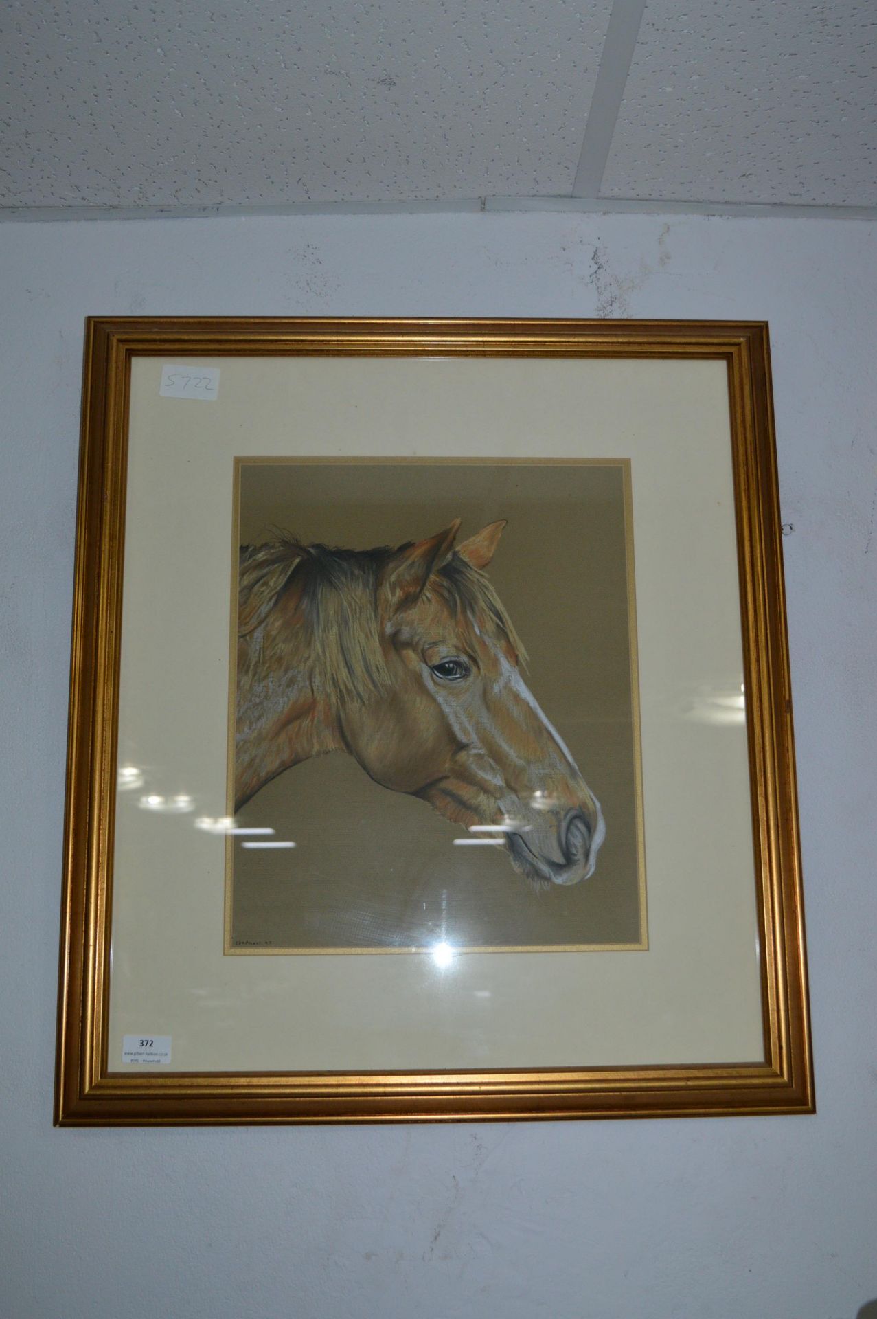 Gilt Framed Original Pastel Sketch of a Horse