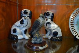 Pair of Staffordshire Style Pottery Dogs and a Leonardo Peregrine Falcon