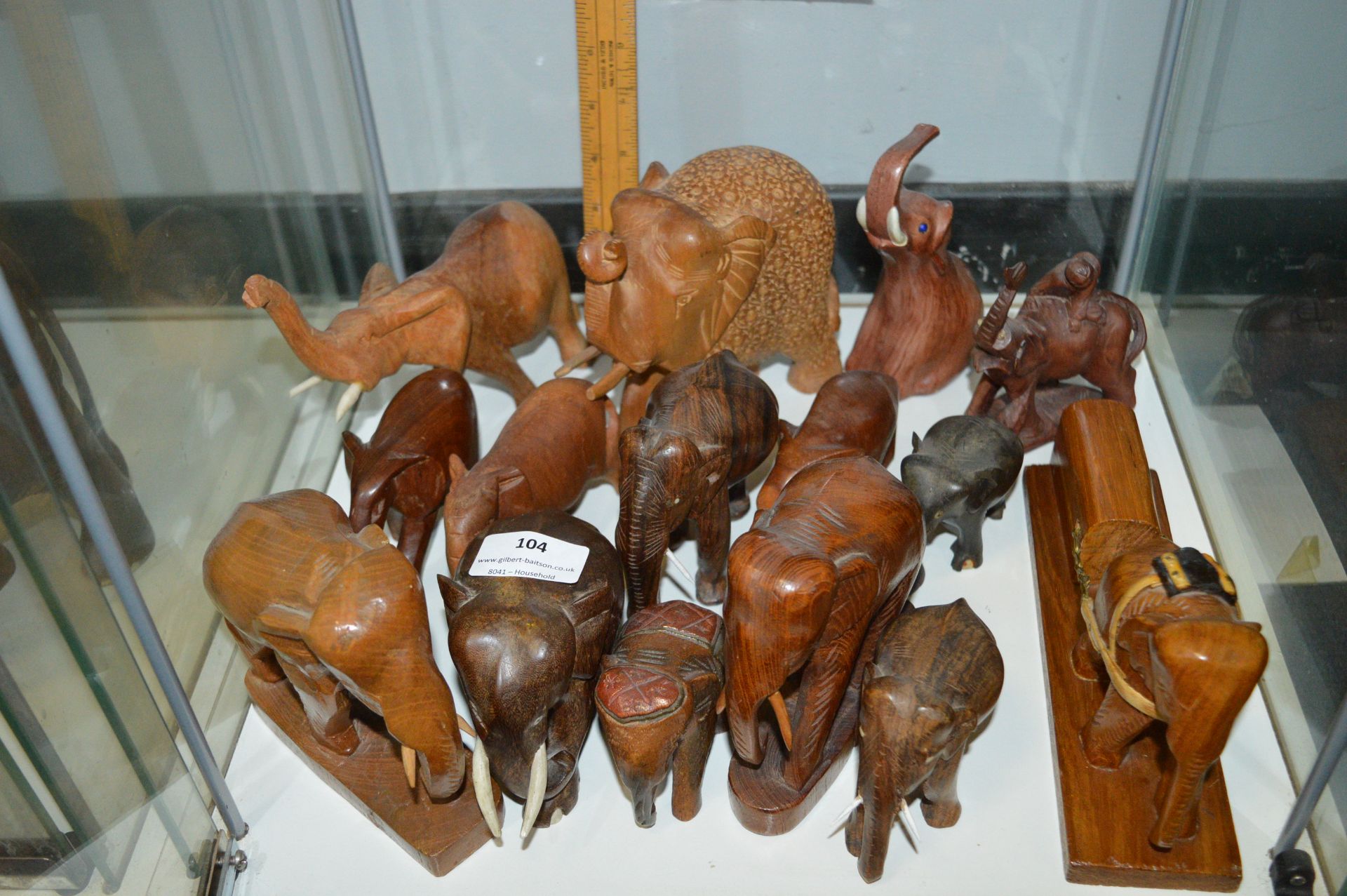Fifteen Hand Carved Wooden Elephant Figurines