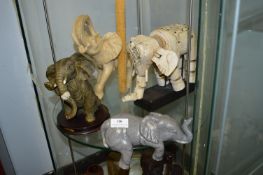 Four Assorted Elephants Including One Nodding Toy