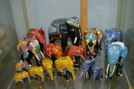 Collection of Painted Wood Indian Elephant Ornaments