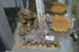 Collection of Five Elephant Ornaments Including Tu