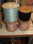 Two Rolls of Pink Velvet Ribbon and a Roll of Oran