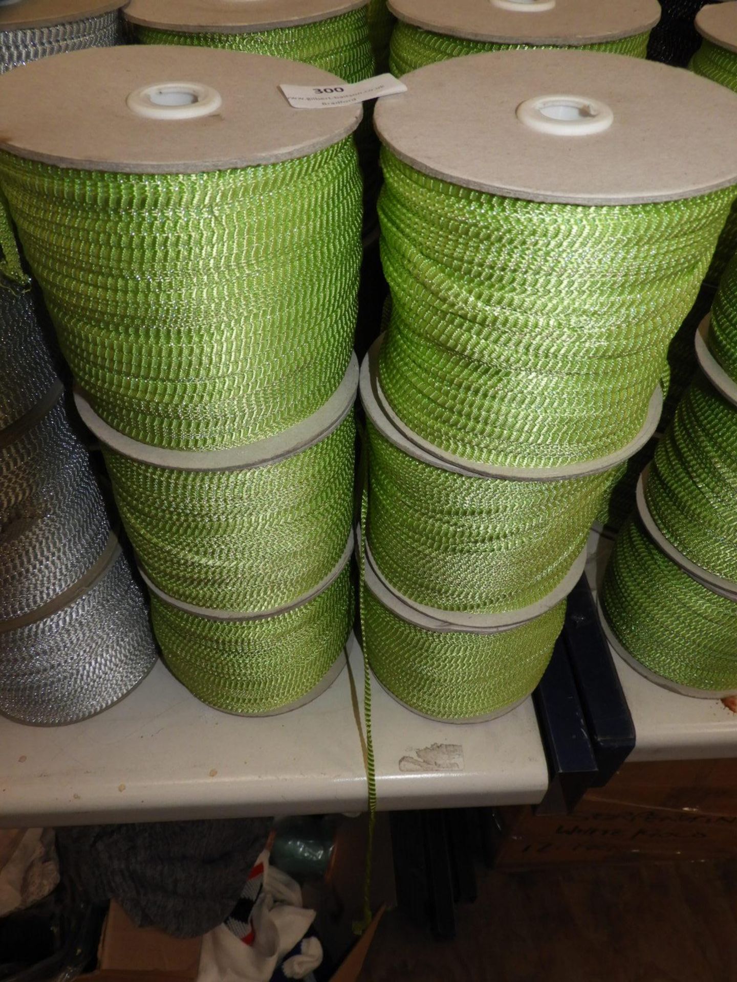 Six Rolls of Lime Green & Gold Braided Ribbon