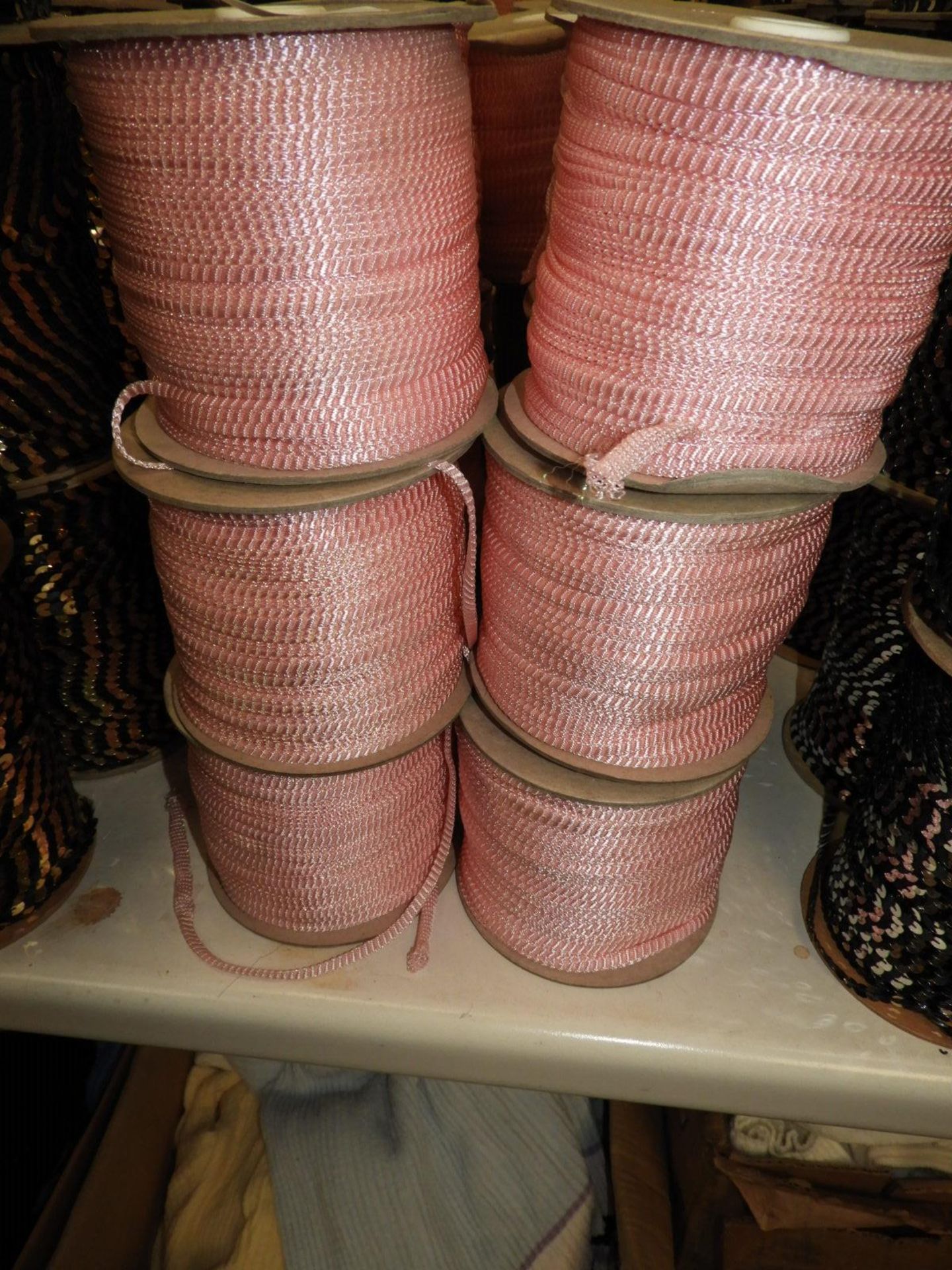 Six Rolls of Pink & Gold Braided Ribbon
