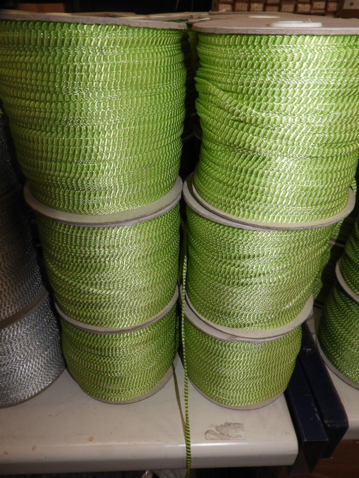 Six Rolls of Lime Green & Gold Braided Ribbon