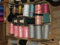 Box Containing Assorted Wools, Braids, Sequins, et