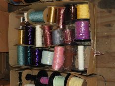 Box Containing Assorted Wools, Braids, Sequins, et