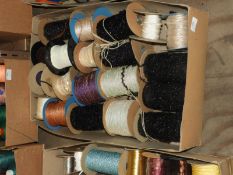 Box Containing Assorted Wools, Braids, Sequins, et