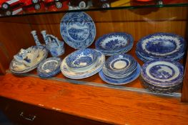Large Collection of Blue & White Staffordshire Pot