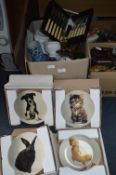 Box Containing Assorted Pottery, Cutlery Set, Anim