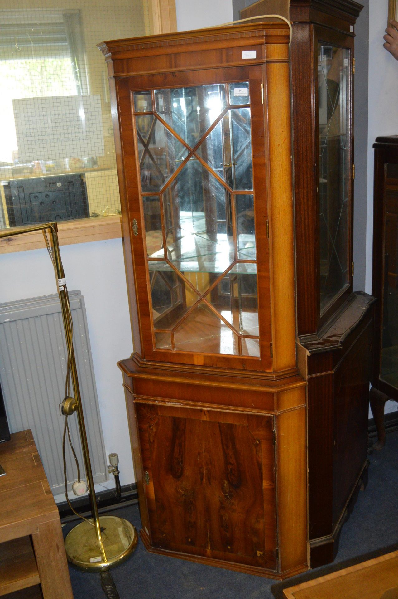 Mirrored Back Glazed Front Corner Unit