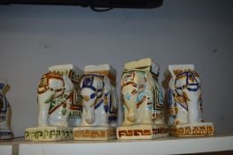 Four Ceramic Elephants; Plant Stands and Ashtrays