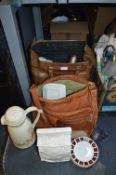 Two Leather Bags Containing Assorted Pottery Items