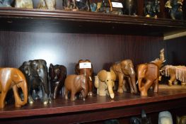 Nine Carved Wooden Elephants