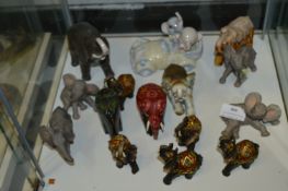 Fifteen Assorted Elephants Including Some Ceramic