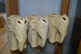 Three Ceramic Elephant Candle Lanterns