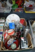 Box Containing Assorted Kitchenware, Flasks, Wine