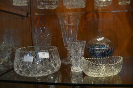 Six Pieces of Cut Glass; Vases, Fruit Bowl, etc.