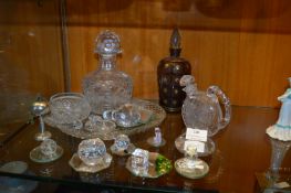Collection of Cut Glass; Crystal Animals, Decanter