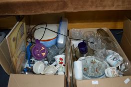 Two Boxes of Assorted Glassware and Pottery, etc.