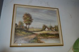 Signed Oil on Canvas - Country Scene