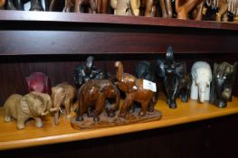 Eight Carved Wooden Elephants