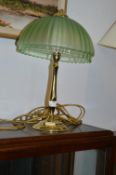 Brass Table Lamp with Green Glass Shade