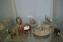 Seven Assorted Elephants; Ring Holders, Carved Woo
