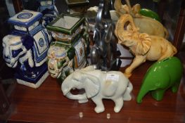 Six Assorted Elephants Including Plant Stands, Mon