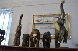 Five Carved Wooden Elephants