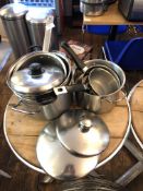 Six Stainless Steel Pans with Lids