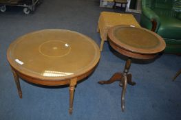 Glass Topped Circular Coffee Table and Small Leath