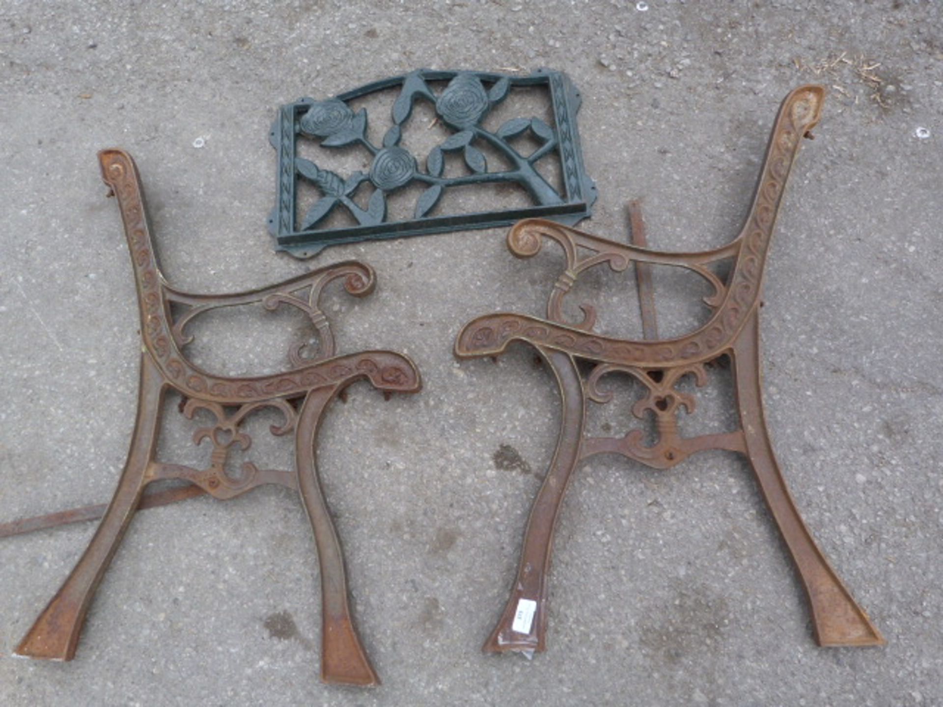 Pair of Cast Iron Chair Ends with Back