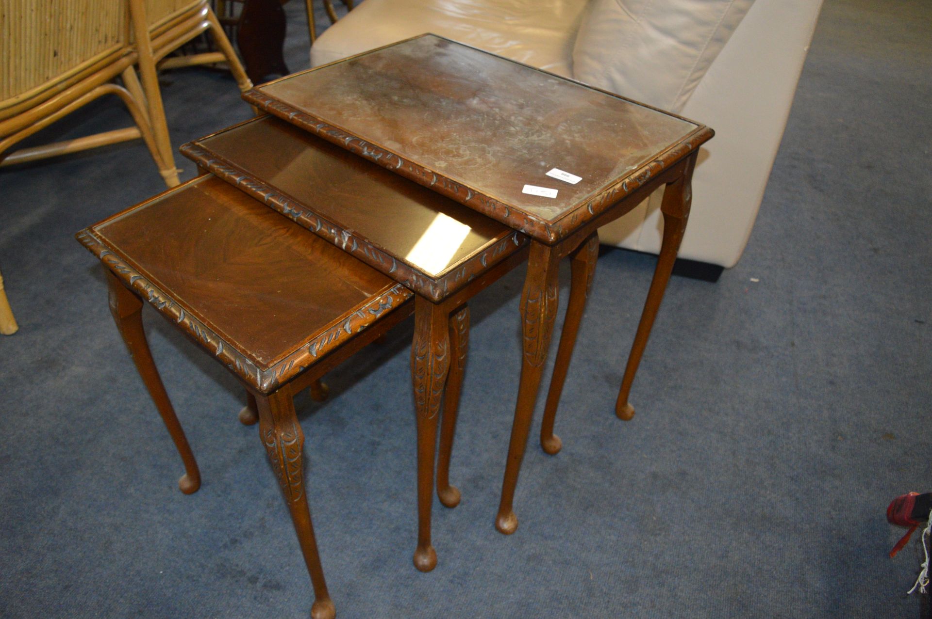 Nest of Three Glass Topped Tables