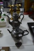 Collection of Pewter Teapots and Brass Vases
