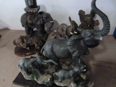 Elephant Candle Stand and Four Assorted Resin Elep