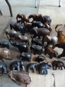 Box of Wood and Ebony Elephants (Various Sizes)
