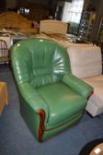 Green Leather Upholstered Armchair