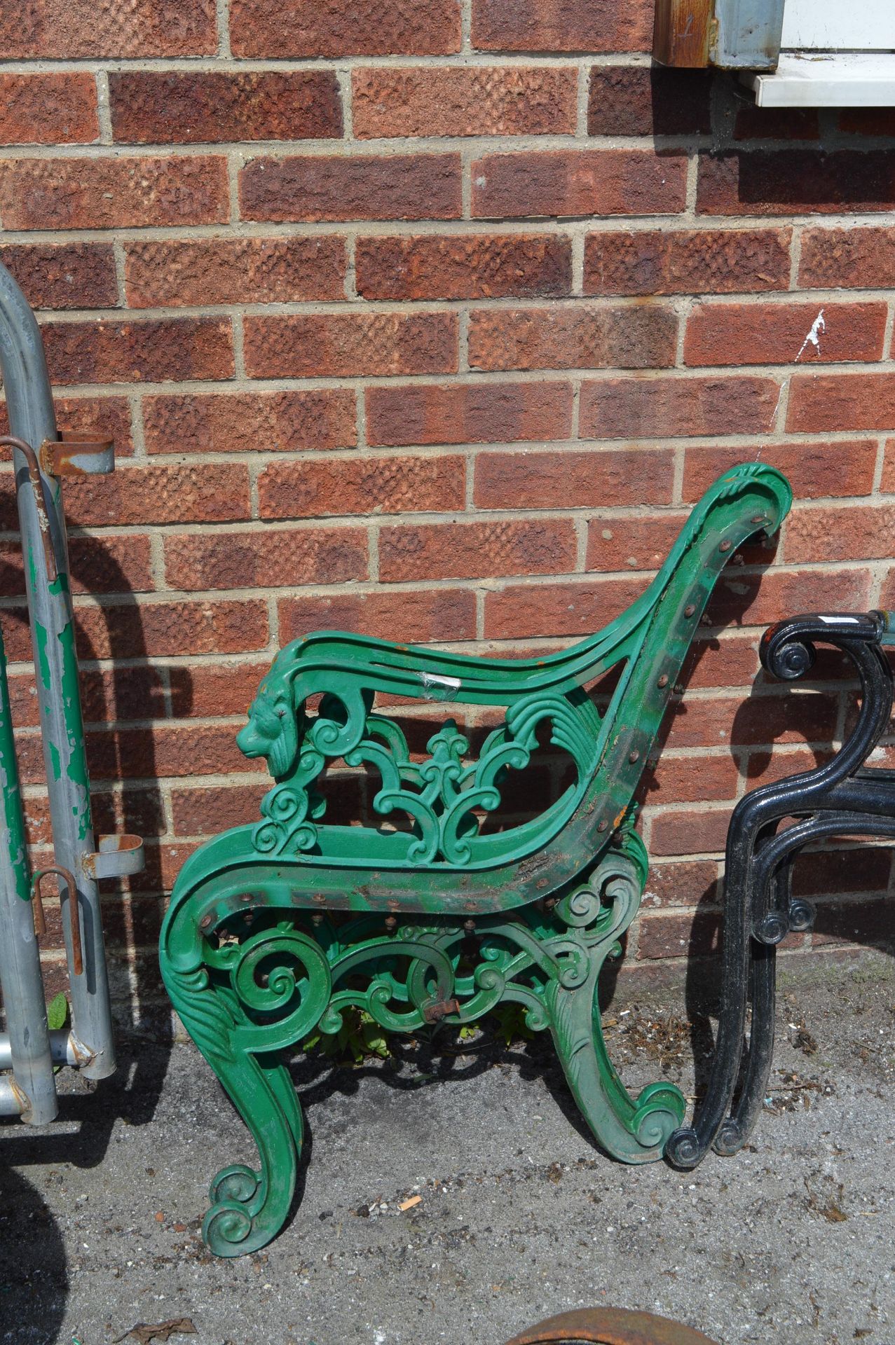 Pair of Green Painted Ornate Cast Iron Bench Ends