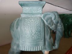 Large Blue Pottery Elephant Plant Stand (AF)