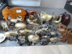 Collection of Brass, Metal and Wooden Elephants