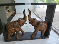Two Indian Elephants in Open Wood Frame